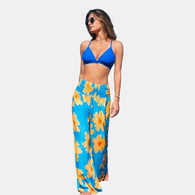 Women's Lemon Glow Floral Cover Up Pants - Cupshe-M-Blue