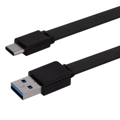 Monoprice Flat USB Type-C to Type-A 3.2 Gen1 Charge and Sync Cable - 6 Feet - Black 5Gbps, 3A, Reversible Connector, Compatible with Galaxy S10 S10E