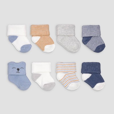 Carter's Just One You® 8pk Baby Boys' Alt Terry Socks: Newborn Crew, Solid & Stripes, Midweight, 0-3 Months