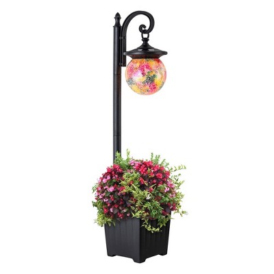 C Cattleya Solar Outdoor Post Light with Planter and Mosaic Glass Shade