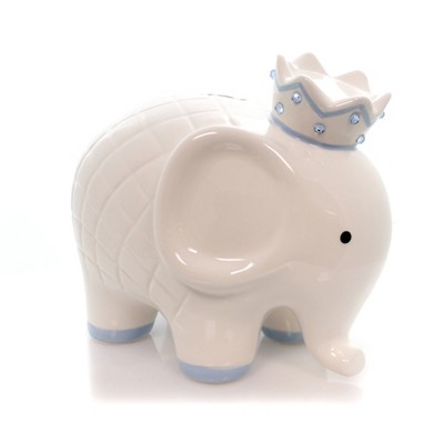 Child To Cherish 7.75 In White/Blue Coco Elephant Bank Baby Hand Painted Decorative Banks