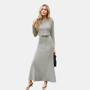Women's Ribbed Two-Piece Crop Top Maxi Dress for Effortless Style - Cupshe - 1 of 4