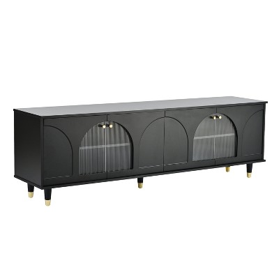 PDTEND Contemporary Wood TV Stand Console with Adjustable Shelves for TVs Up to 78'' - Black