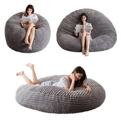 MAXYOYO 3 in 1 Giant Bean Bag Chair for Adult, High-Density Foam Filling, Convertible Sofa Bed, Grey