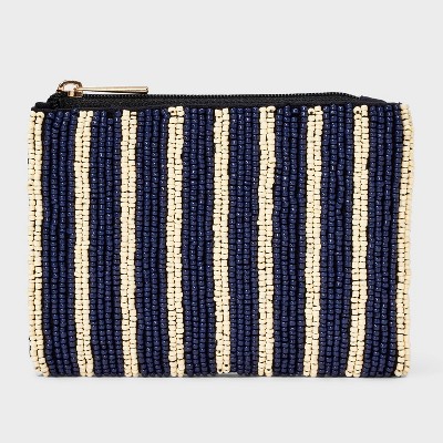 Beaded Striped Zip Pouch - A New Day™ White/Blue