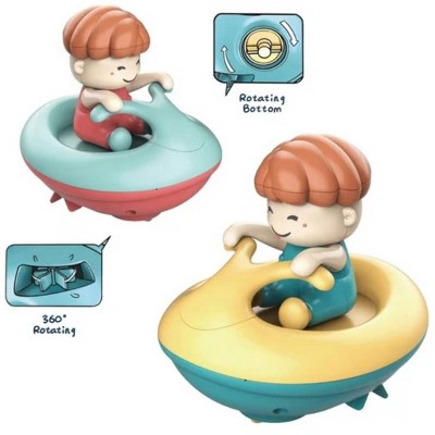 Twist & Go Wind Up Surfboat  for Kids, 2PC Floating Bath & Pool Toy, Auto-Paddling Water Play, Engaging & Durable for Toddlers Ages 1-4