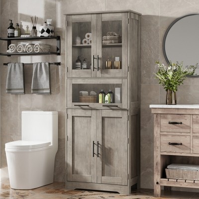 Tall Bathroom Cabinet, Freestanding Linen Storage Cabinet with Doors and Adjustable Shelves for Kitchen, Pantry, Living Room