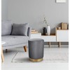 BirdRock Home Round Velvet Ottoman Foot Stool with Lattice - Grey - 2 of 2
