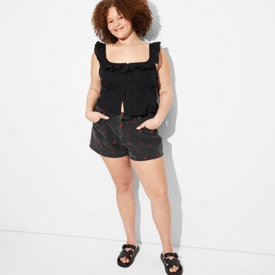 Women's Curvy Mid-Rise Cut-Off Denim Shorts - Wild Fable™ Black