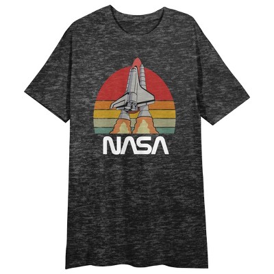 NASA Shuttle Logo Women's Charcoal Heather Gray Short Sleeve Crew Neck Sleep Shirt