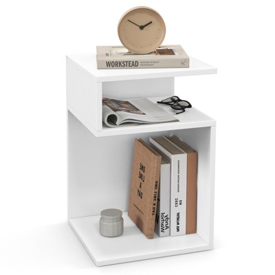Costway S-Shaped Side Table 3 tier Wood End Table with Open Storage Shelve Modern Accent Furniture Bedside Nightstand