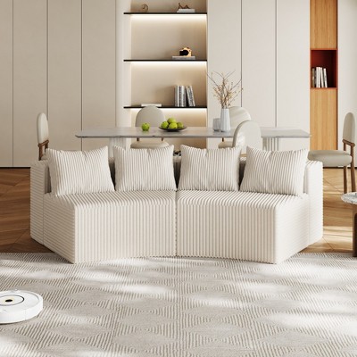 MAYEERTY Corduroy Curved Modular Sectional Sofa with 4 Pillows (2 Modules for Living Room)
