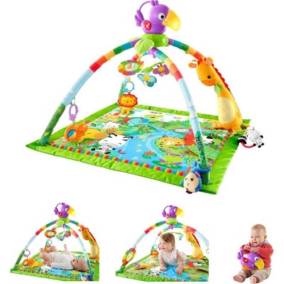 Fisher-Price Playmat Rainforest Music & Lights Deluxe Gym with 10+ Toys & Activities for Newborn Tummy Time Play