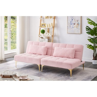SKRAN Convertible sofa bed futon with Adjustable Backrest and Golden Legs, is Two Sofa Chairs, Teddy Fabric