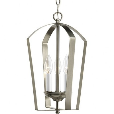 Progress Lighting Gather 3-Light Foyer Fixture, Brushed Nickel, White Candle Sleeves, Canopy Included