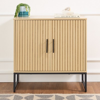Best Choice Products 2-Door Slatted   Storage Cabinet, Accent Furniture w/ Non-Scratch Foot Pads