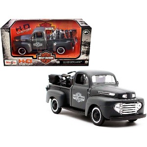 1948 Ford F-1 Pickup Truck and 1942 Harley-Davidson WLA Flathead Motorcycle Matt Dark Gray 1/24 Diecast Models by Maisto - 1 of 3