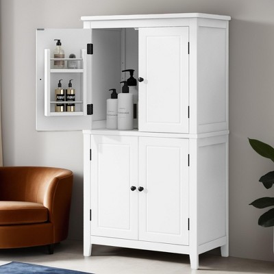 Elegant Bathroom Floor Storage Cabinet, Bathroom Storage Unit, Freestanding Cabinet with 4 Doors, Adjustable Shelves - Leovsnove