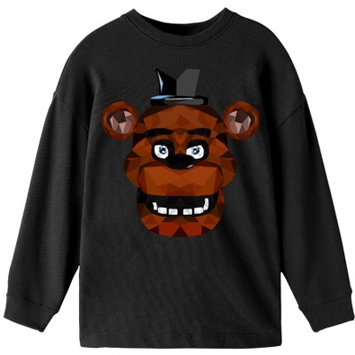 Five Nights At Freddy's Freddy Fazbear Polygon Art Crew Neck Long Sleeve Youth Black Tee