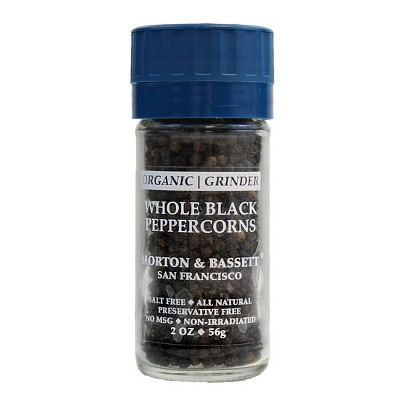 Morton & Bassett Spices Organic Grinder Whole Black Peppercorns - 2oz
