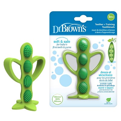 Dr. Brown's Peapod Teether & Training Toothbrush - Soft & Safe Silicone - 3m+