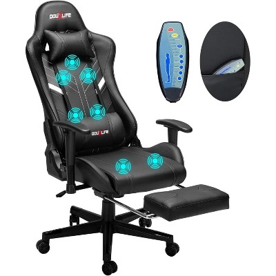 Douxlife Modern 7-Point Massage Ergonomic Gaming Chair with Footrest & Adjustable Armrests Black