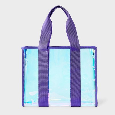 Girls' Vinyl Swim Tote Handbag - art class™ Iridescent Purple: Lightweight TPU Shell, Double Handle