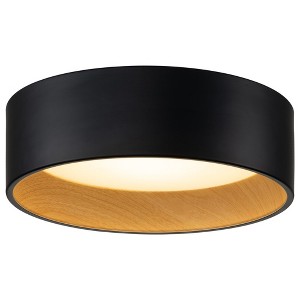 C Cattleya Black and wood Finish LED Drum Flush Mount - 1 of 4