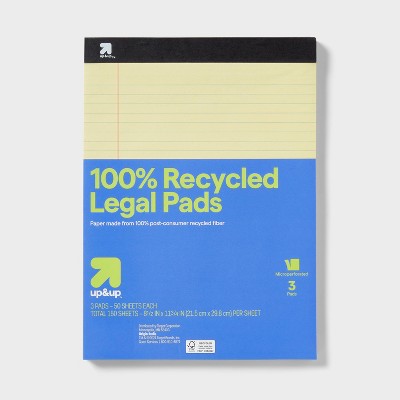 3pk Legal Pads 50 Sheets/Pack - up&up™: White & Yellow, 8.5x11 Inch, Law Ruled, Tape Binding, Back-To-School Essentials