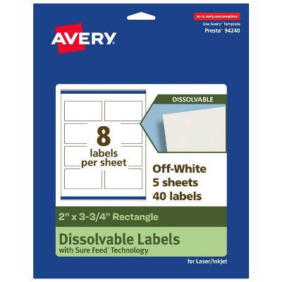 Avery Dissolvable Labels, 2" x 3.75" Rectangle