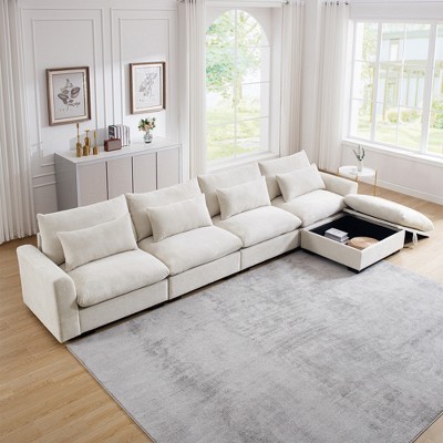 Christopher Knight Home Constance Large L-Shaped Corduroy 157.5" Sectional Sofa with Storage Ottoman and 4 Waist Pillows