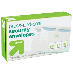 55ct Press and Seal Security Envelopes 3.5" x 6.5" White - up&up™: Self-Seal Mailing, Business, Letter, Gummed Flap - 1 of 4