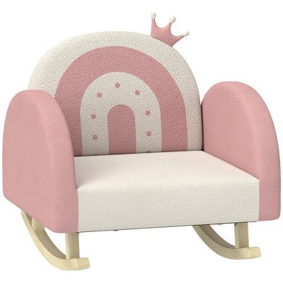 Qaba Kids Rocking Chair, Princess Crown Toddler Chair, Children's Armchair Rocker w/ Rainbow Backrest for Bedroom Playroom, Pink