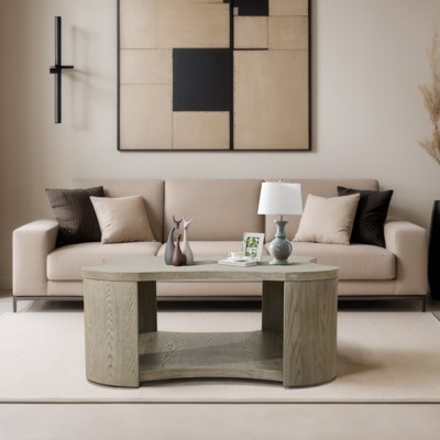 Etelifrank Rustic Farmhouse Coffee Table - Four-Leaf Clover Design with Open Shelf Storage
