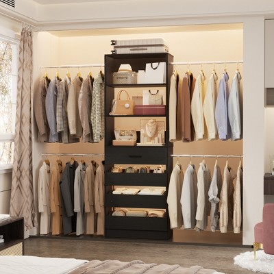 Aheaplus 4-9Ft Closet Organizer with 4 Wooden Drawers and 4 Rods