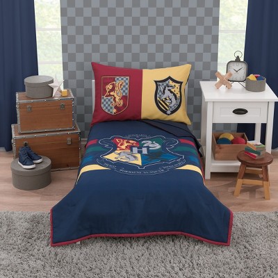 Warner Brothers Harry Potter Wizarding World Navy, Gold, and Burgundy 4 Piece Toddler Bed Set