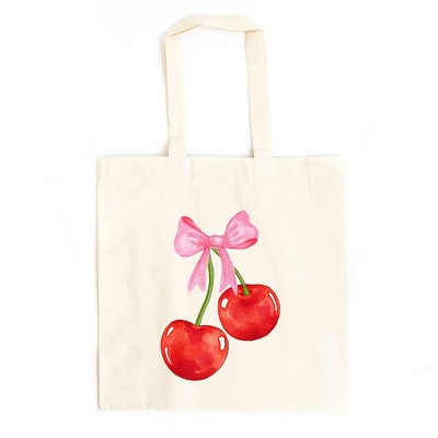 City Creek Prints Coquette Cherries Canvas Tote Bag - 15x16 - Natural