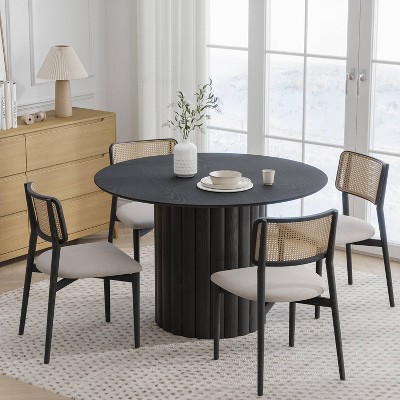 Dovelina Mid-Century Round Dining Table Wood Kitchen Table Dining Room Table for 4 People - Black
