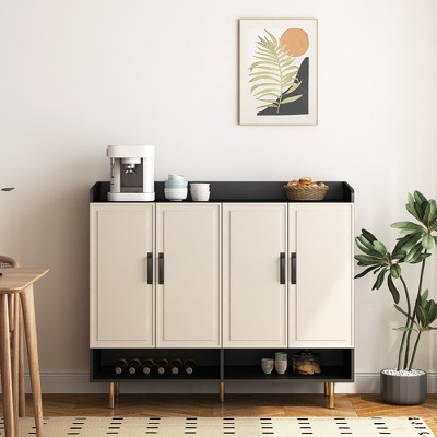 RISOKEYS Freestanding Wide Shoe Rack Storage Organizer,with 4-Tier Shoe Storage Cabinet and Adjustable Shelves,Metal Handles,for Entryway,White