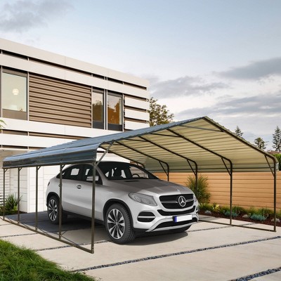EROMMY 20' x 20' Carport with Galvanized Steel Roof, Sturdy Metal Carport for Cars, Boats, and Tractors