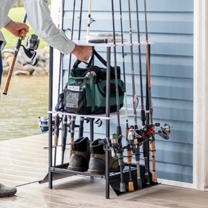 Teal Triangle Tarpin Fishing Pole Stand | Holds up to 10 Rods - 1 of 4