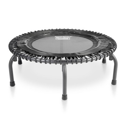 JumpSport Indoor Portable Lightweight Safe Stable Heavy Duty Fitness Trampoline with Workout DVD, Black with White Frame