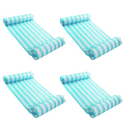 Magic Time International 91613VM Inflatable PVC Vinyl Striped Hammock Chair Pool Float, Teal and White with Double Inflatable Tubes (4 Pack)