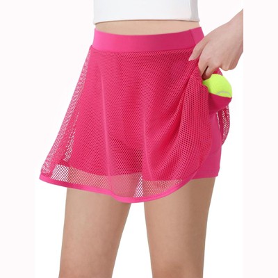 Girls Athletic Tennis Skirts Shorts Elastic High Waisted Mesh Golf Sport Skorts with 2 Pockets for Kids 4-13Y