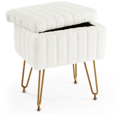 JIONJOY Faux Fur Rectangular Accent Small Ottoman with Storage