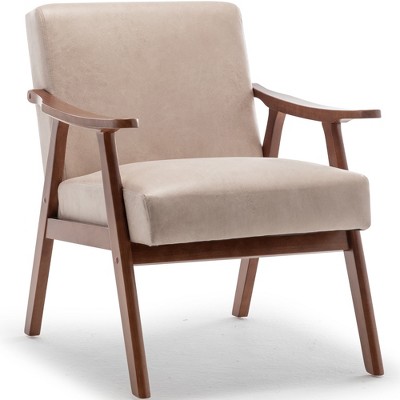 MYINDA Mid-Century Modern Chair, Living Room Chair with Solid Wood Frame,Wingback Chair for Bedroom, Reading Room, Camel