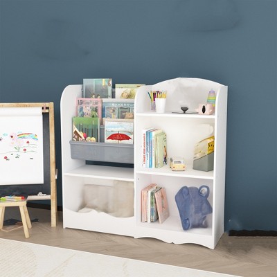 Kids Bookshelf and Toy Organizer, 3 Tier Bookshelf for Kids, Fabric Toddler Bookcase Book Shelf for Rooms, Toy Storage Organizer with Bookshelf white