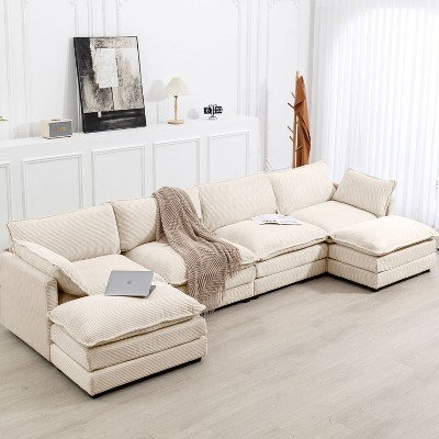 HYLEORY U-Shaped Sectional Sofa , Indoor Furniture Convertible Modular Corduroy Sectional Sofa Set with 2 Ottomans for Living Room