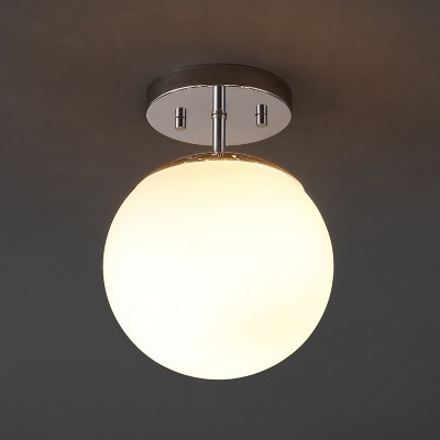 JONATHAN Y Marcel Bistro 7.75" 1-Light Bohemian Farmhouse Iron/Frosted Glass LED Semi Flush Mount