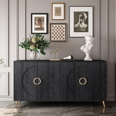 NicBex 58.84" Modern 4-Door Sideboard,Kitchen Storage Cabinets with Metal Handle and Legs for Kitchen and Dining Room,Black